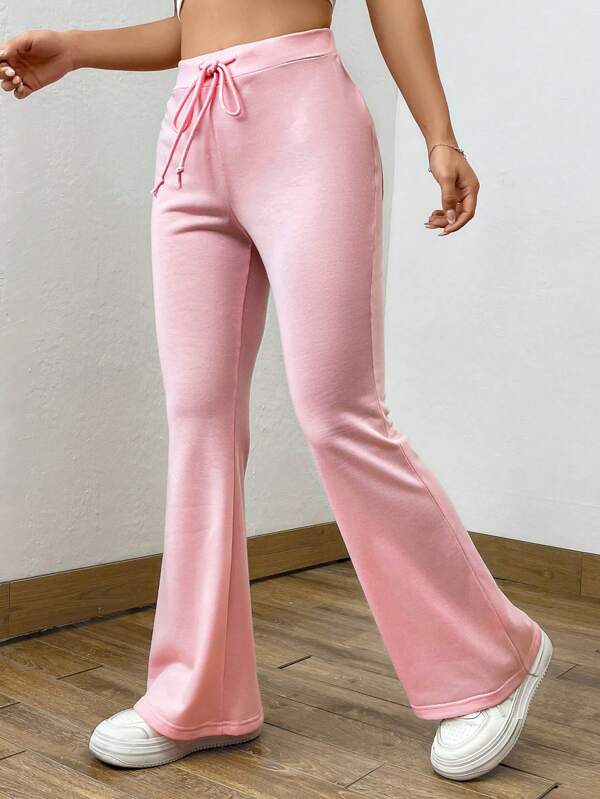 Drawstring Waist Flare Leg Sweatpants