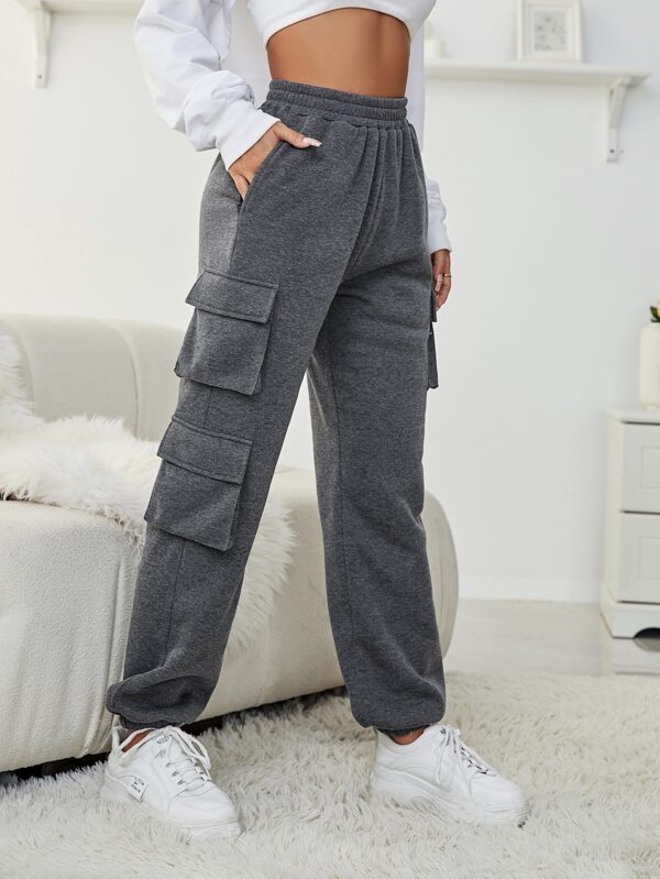 Solid Pocket Patched Elastic Waist Sweatpants