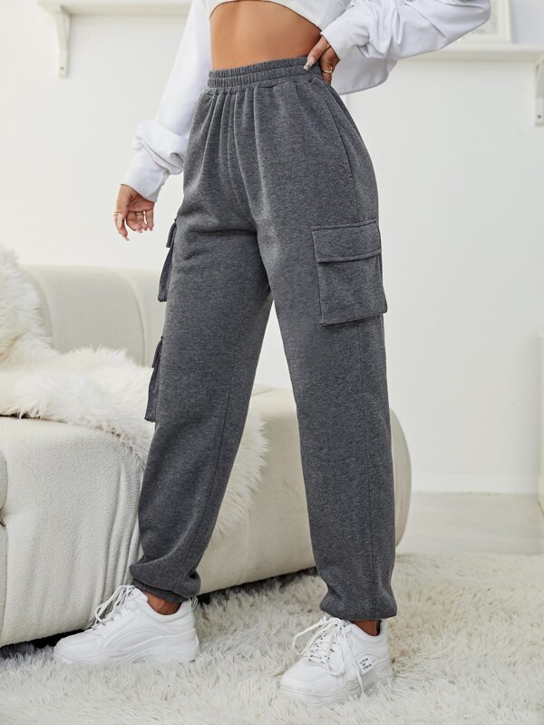 Solid Pocket Patched Elastic Waist Sweatpants