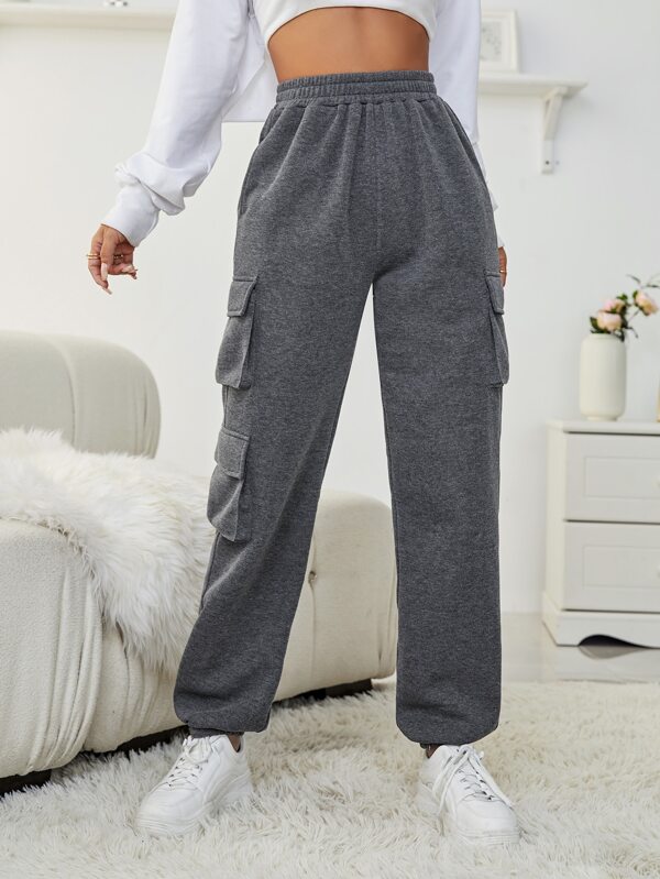 Solid Pocket Patched Elastic Waist Sweatpants