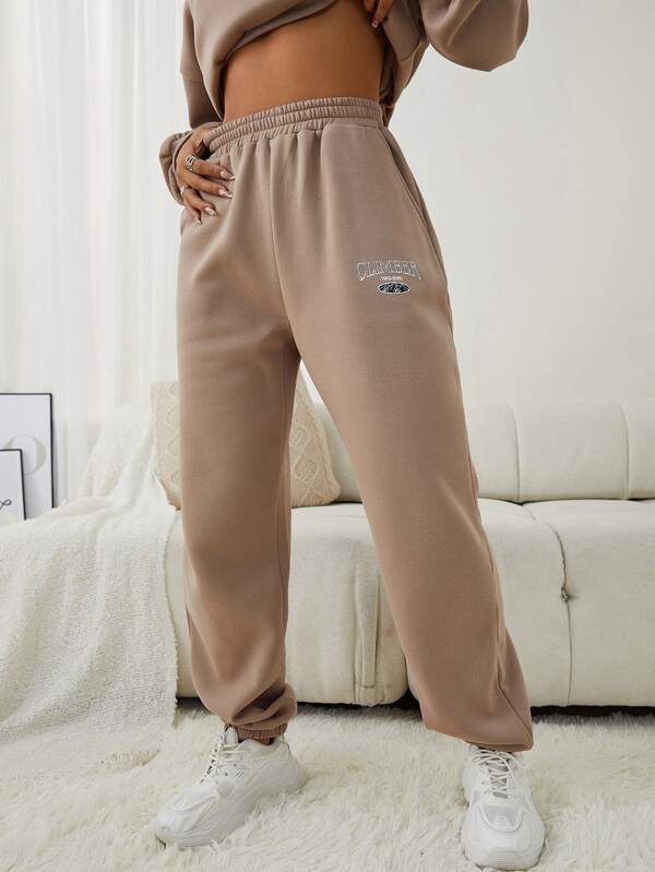 Letter Graphic Elastic Waist Sweatpants