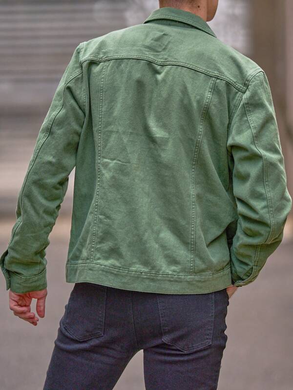 Men Solid Flap Pocket Denim Jacket