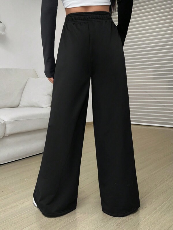 Solid V Waist Wide Leg Sweatpants