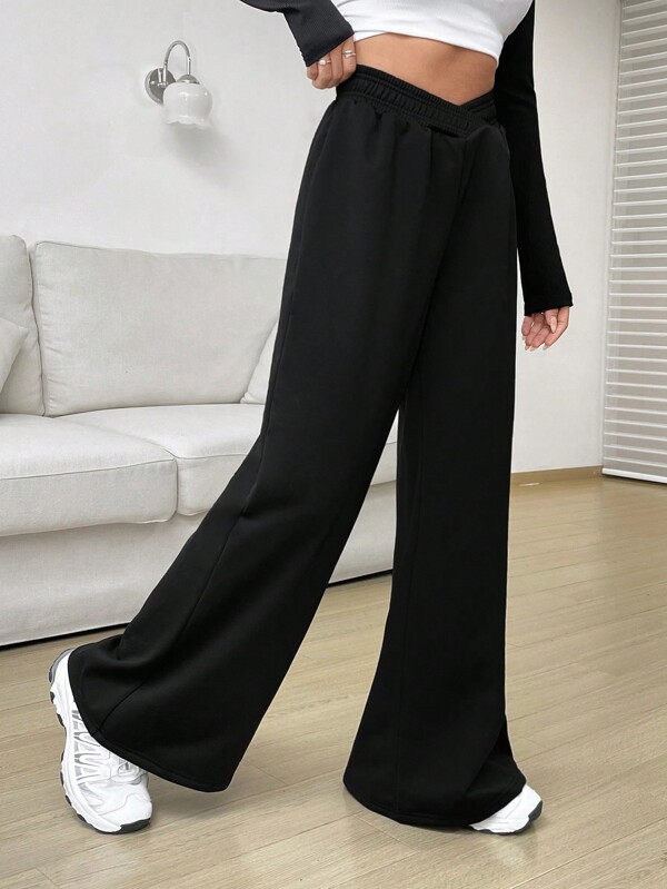 Solid V Waist Wide Leg Sweatpants