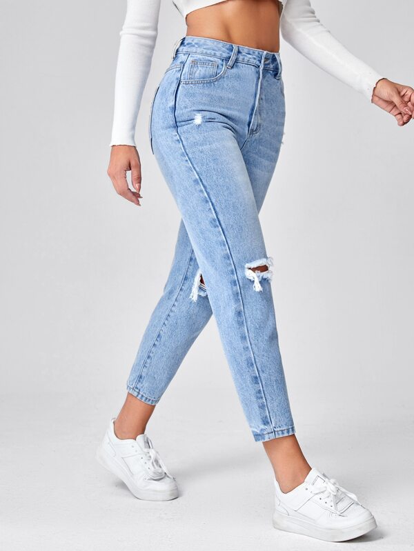 Essnce High Waist Ripped Mom Fit Jeans