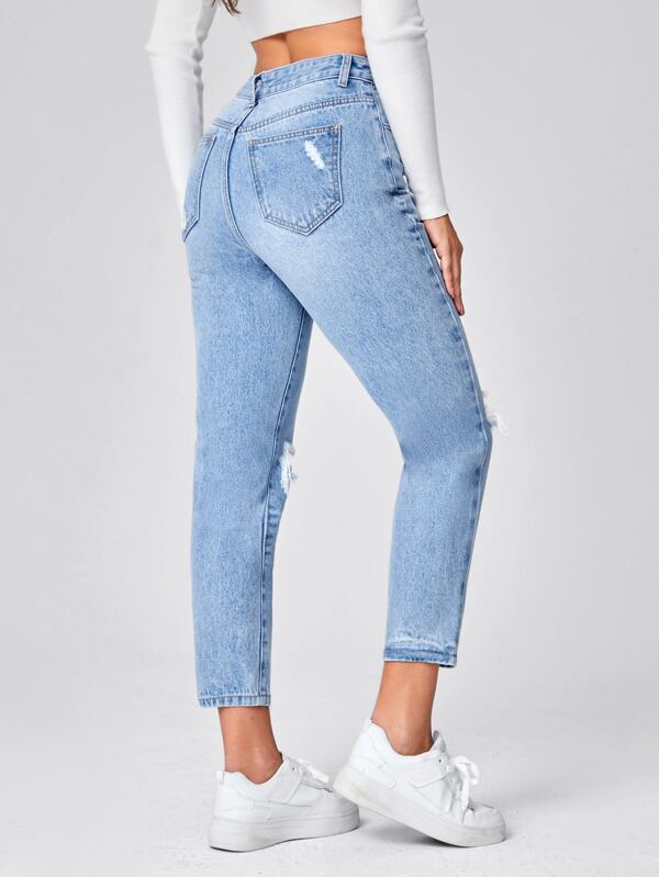 Essnce High Waist Ripped Mom Fit Jeans