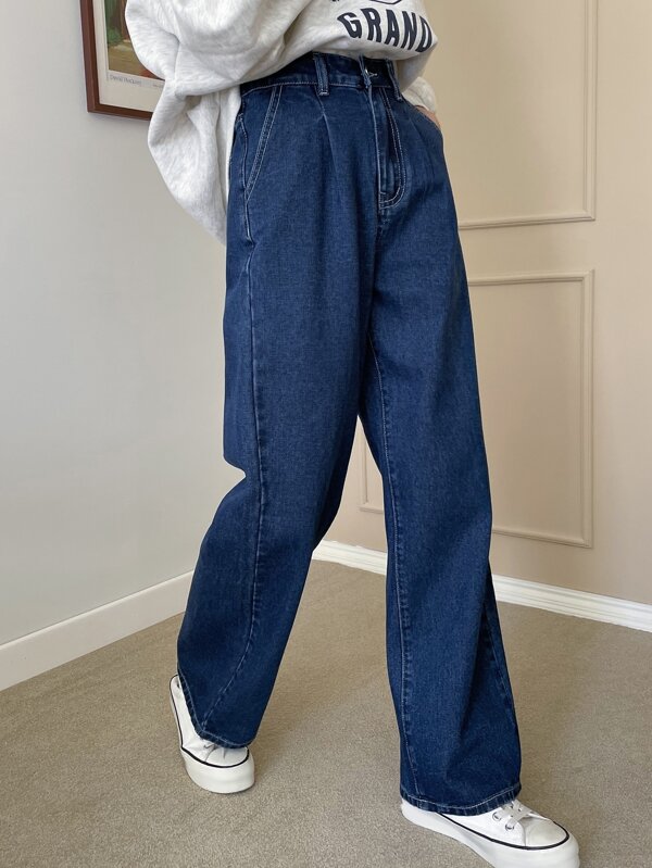 High Waist Slant Pocket Jeans