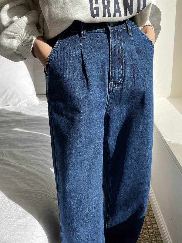 High Waist Slant Pocket Jeans