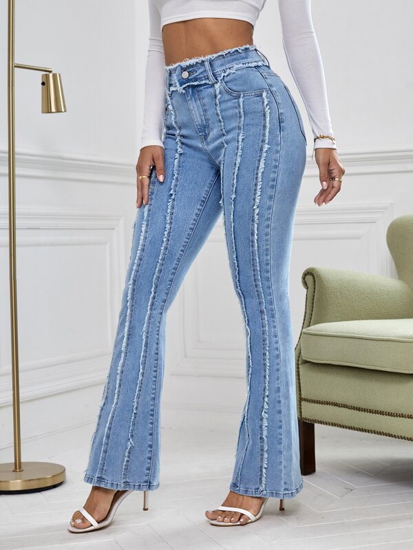 Essnce Raw Cut Bootcut Leg Jeans