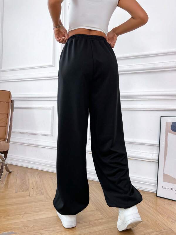 Solid Drawstring Waist Slant Pocket Sweatpants