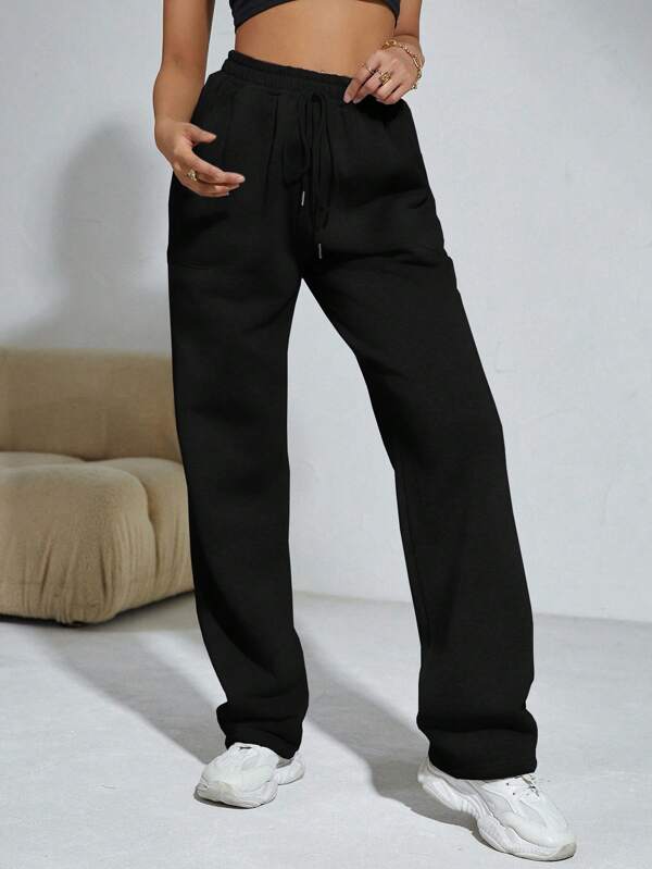 Solid Drawstring Waist Slant Pocket Sweatpants