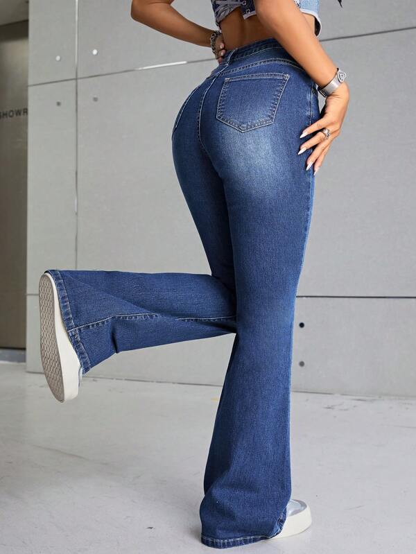 Natural Waist Flare Leg Jeans