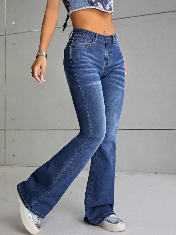 Natural Waist Flare Leg Jeans