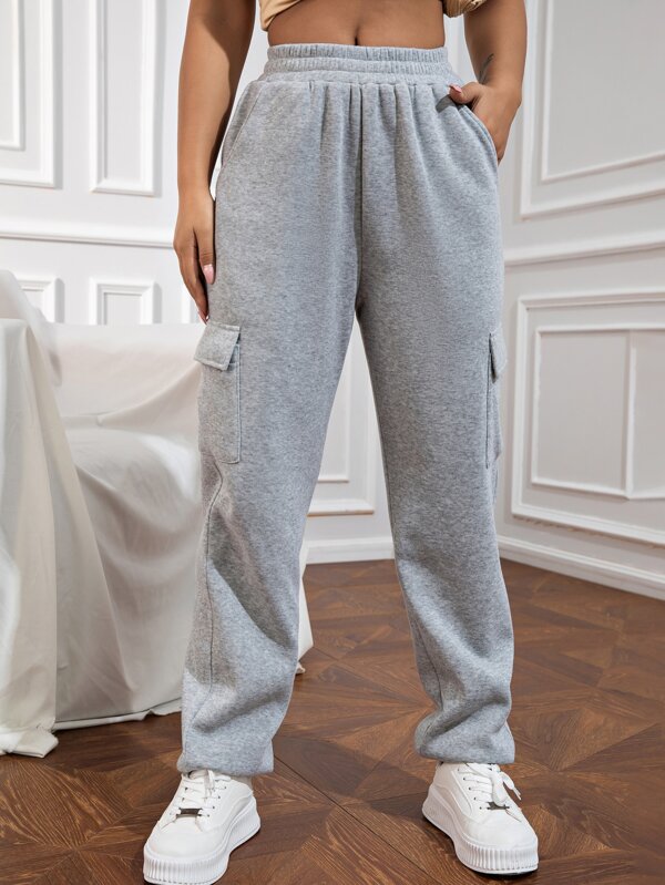 Flap Pocket Side Solid Sweatpants