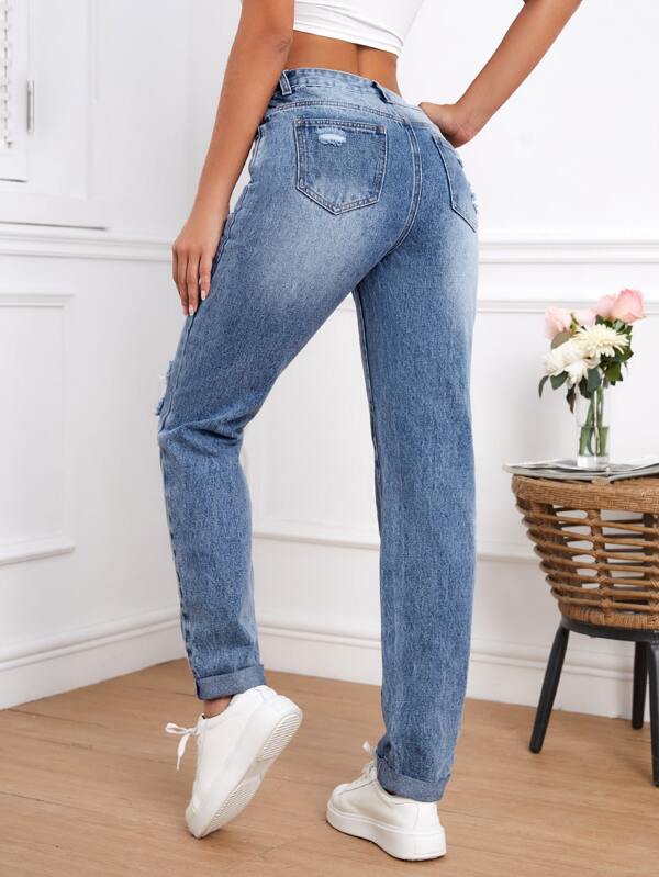 Tall Light Washed Ripped Straight Leg Jeans