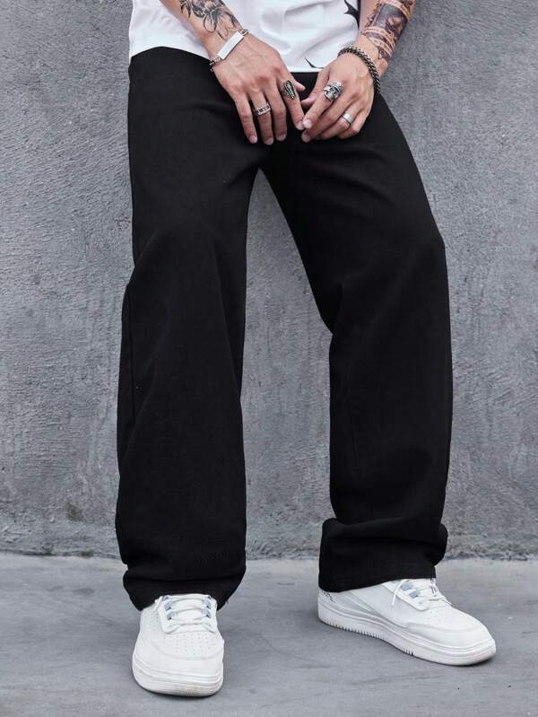 Men Slant Pocket Wide Leg Jeans