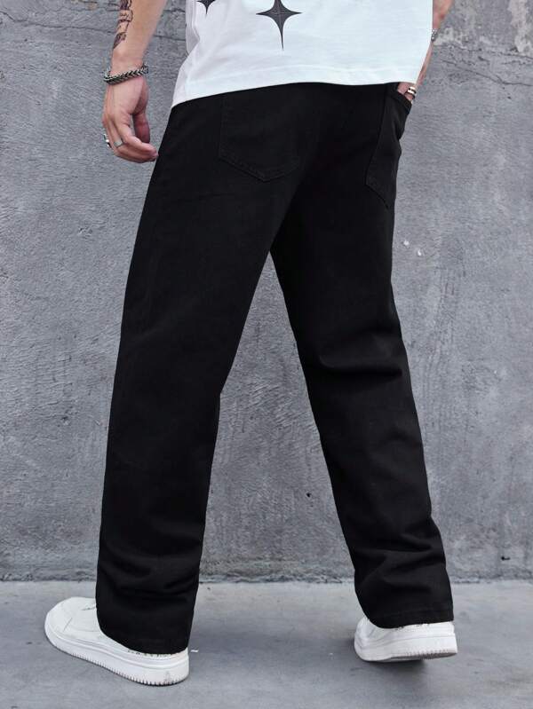 Men Slant Pocket Wide Leg Jeans