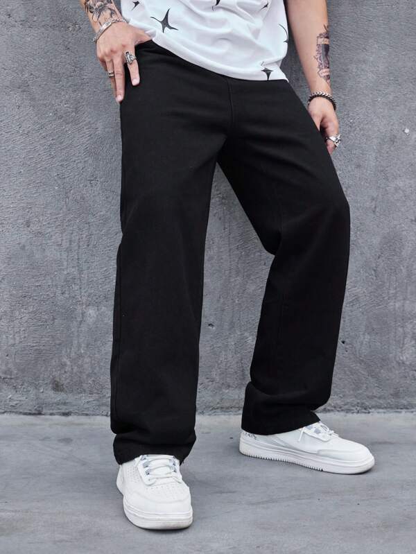 Men Slant Pocket Wide Leg Jeans