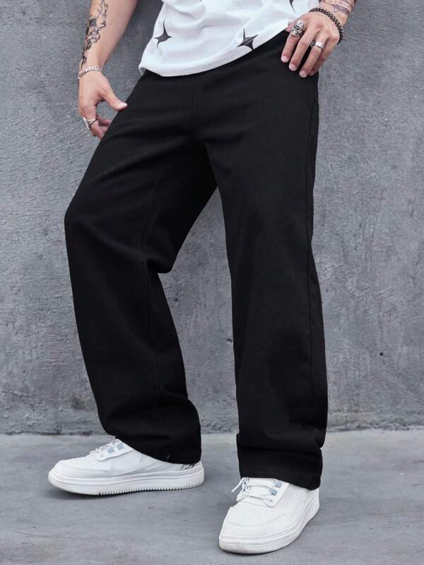 Men Slant Pocket Wide Leg Jeans