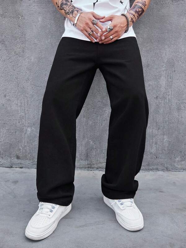 Men Slant Pocket Wide Leg Jeans