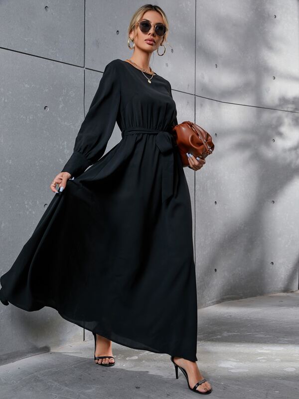 Clasi Solid Belted Maxi Dress