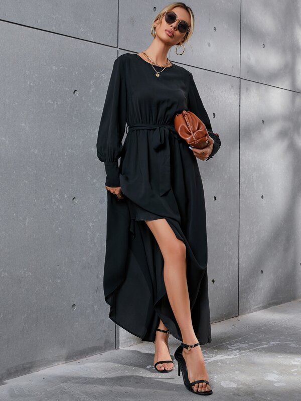 Clasi Solid Belted Maxi Dress