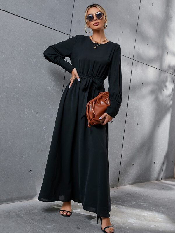 Clasi Solid Belted Maxi Dress