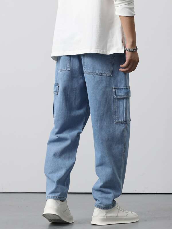 Men Cotton Flap Pocket Cargo Jeans