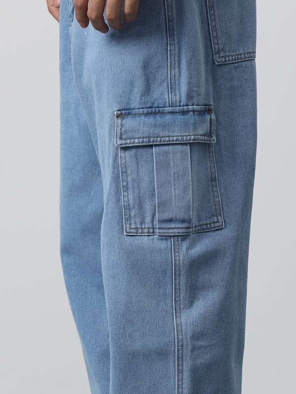 Men Cotton Flap Pocket Cargo Jeans